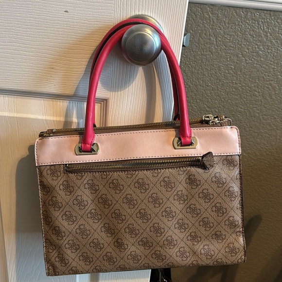 Guess Pink and Brown Satchel with Logo Pattern - Picture 3 of 7